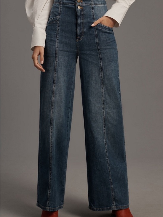 Anthropologie Denim - Size 31 Anthropologie Pilcro Corset-Seamed Cotton High-Rise Wide-Leg Jeans